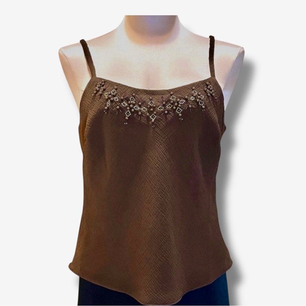 Jones Wear Beaded Cami Tank Top Brown Size 4 Cropped Y2K